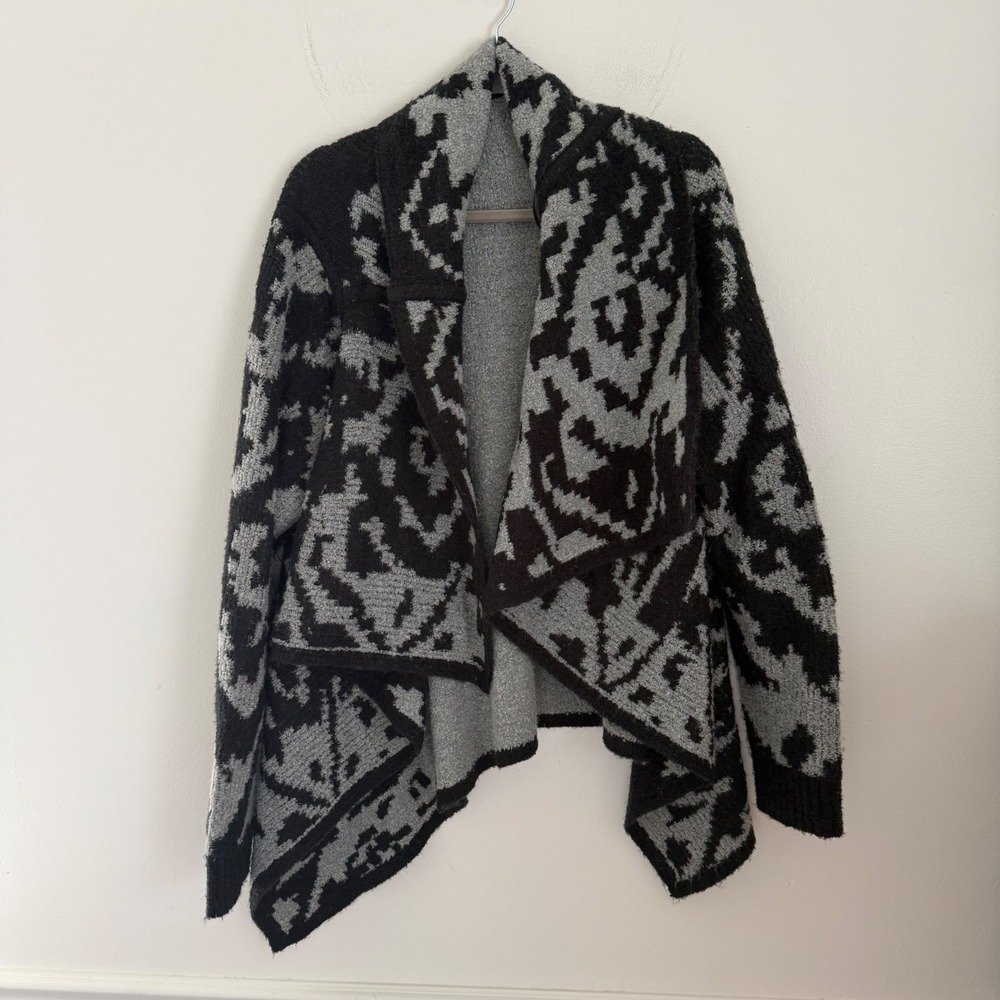 Prana women's ‎ green & Grey Geometric Open Front Cardigan Wool Blend XL